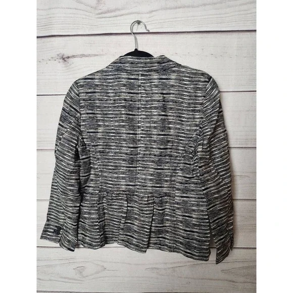 Ann Taylor Loft Womens Blazer Jacket Multicolor Striped Buttons Pleated Linen‎ 4 - Picture 2 of 6